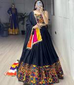 BLACK RAYON COTTON EMBROIDERY  SEMI STICHED NAVRATRI CHANIYA CHOLI