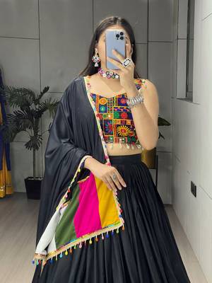 BLACK RAYON COTTON EMBROIDERY  SEMI STICHED NAVRATRI CHANIYA CHOLI 4