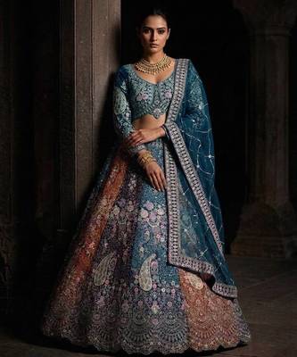 Teal color Coding  Sequins Work With Cancan net Lehenga Choli set 1