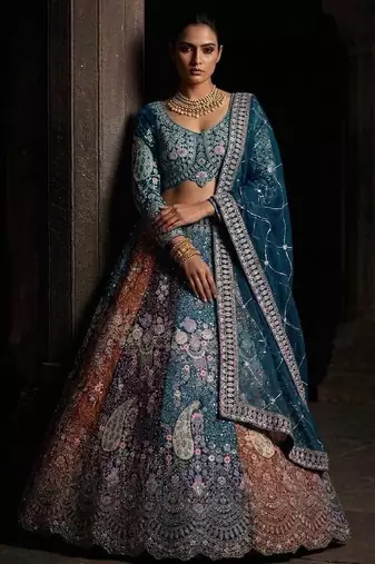 Teal color Coding  Sequins Work With Cancan net Lehenga Choli set