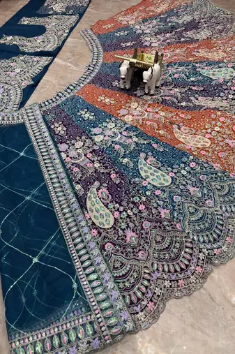 Teal color Coding  Sequins Work With Cancan net Lehenga Choli set
