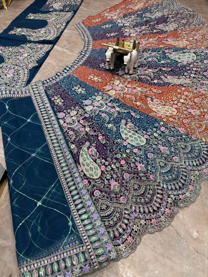 Teal color Coding  Sequins Work With Cancan net Lehenga Choli set