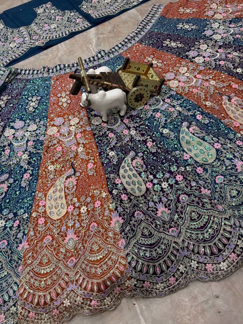 Teal color Coding  Sequins Work With Cancan net Lehenga Choli set