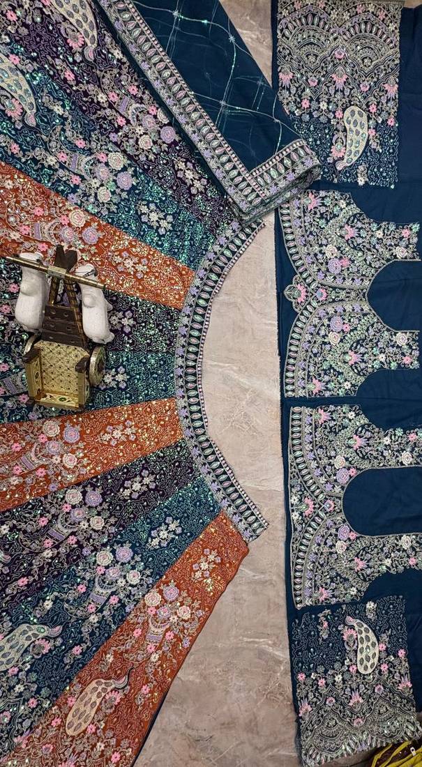 Teal color Coding  Sequins Work With Cancan net Lehenga Choli set