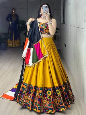 MUSTERD RAYON COTTON EMBROIDERY NAVRATRI CHANIYA CHOLI- full stitched free size 2