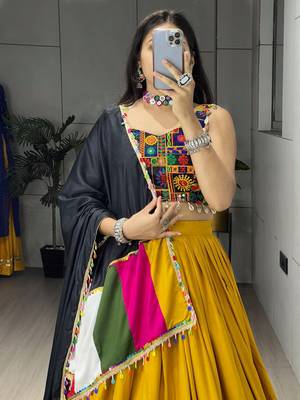MUSTERD RAYON COTTON EMBROIDERY NAVRATRI CHANIYA CHOLI- full stitched free size 4