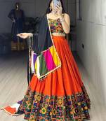 ORANGE RAYON COTTON EMBROIDERY NAVRATRI CHANIYA CHOLI- full stitched free size