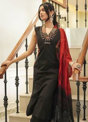 Black Cotton Kurta with Block Print Side Panels & Wide-Leg Palazzo Set 1
