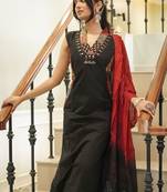 Black Cotton Kurta with Block Print Side Panels & Wide-Leg Palazzo Set