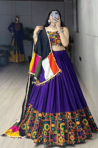 PURPLE RAYON COTTON EMBROIDERY NAVRATRI CHANIYA CHOLI- full stitched free size