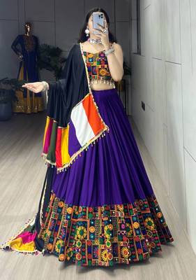 PURPLE RAYON COTTON EMBROIDERY NAVRATRI CHANIYA CHOLI- full stitched free size 2