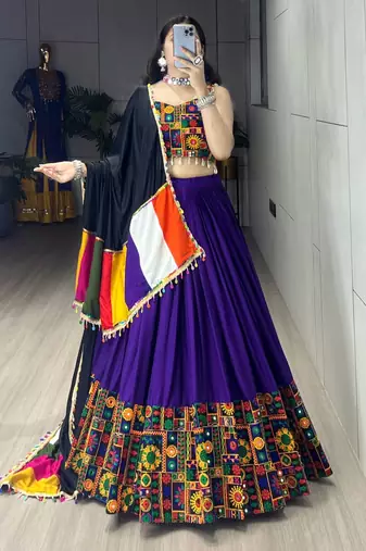 PURPLE RAYON COTTON EMBROIDERY NAVRATRI CHANIYA CHOLI- full stitched free size