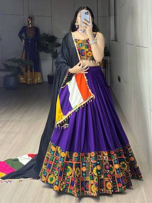 PURPLE RAYON COTTON EMBROIDERY NAVRATRI CHANIYA CHOLI- full stitched free size 3