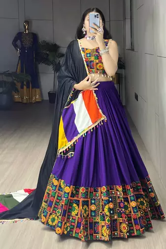 PURPLE RAYON COTTON EMBROIDERY NAVRATRI CHANIYA CHOLI- full stitched free size