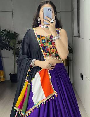 PURPLE RAYON COTTON EMBROIDERY NAVRATRI CHANIYA CHOLI- full stitched free size 4