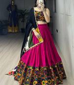 RANI PINK RAYON COTTON EMBROIDERY NAVRATRI CHANIYA CHOLI- full stitched free size