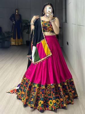 RANI PINK RAYON COTTON EMBROIDERY NAVRATRI CHANIYA CHOLI- full stitched free size 2