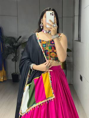 RANI PINK RAYON COTTON EMBROIDERY NAVRATRI CHANIYA CHOLI- full stitched free size 4
