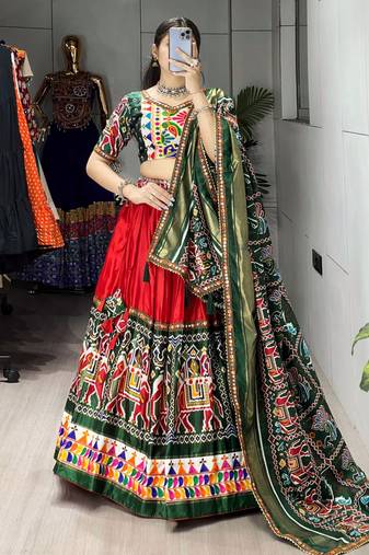 MULTICOLOR  DHOLA SILK EMBROIDERY  SEMI STICHED NAVRATRI CHANIYA CHOLI