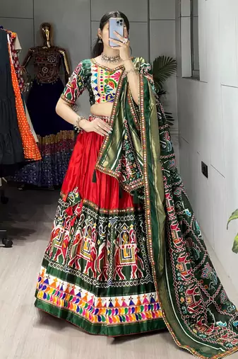 MULTICOLOR  DHOLA SILK EMBROIDERY  SEMI STICHED NAVRATRI CHANIYA CHOLI