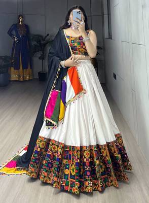 WHITE RAYON COTTON EMBROIDERY NAVRATRI CHANIYA CHOLI- full stitched free size 1