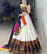 WHITE RAYON COTTON EMBROIDERY NAVRATRI CHANIYA CHOLI- full stitched free size