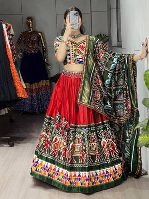 MULTICOLOR  DHOLA SILK EMBROIDERY  SEMI STICHED NAVRATRI CHANIYA CHOLI 2