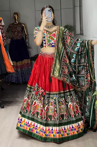 MULTICOLOR  DHOLA SILK EMBROIDERY  SEMI STICHED NAVRATRI CHANIYA CHOLI