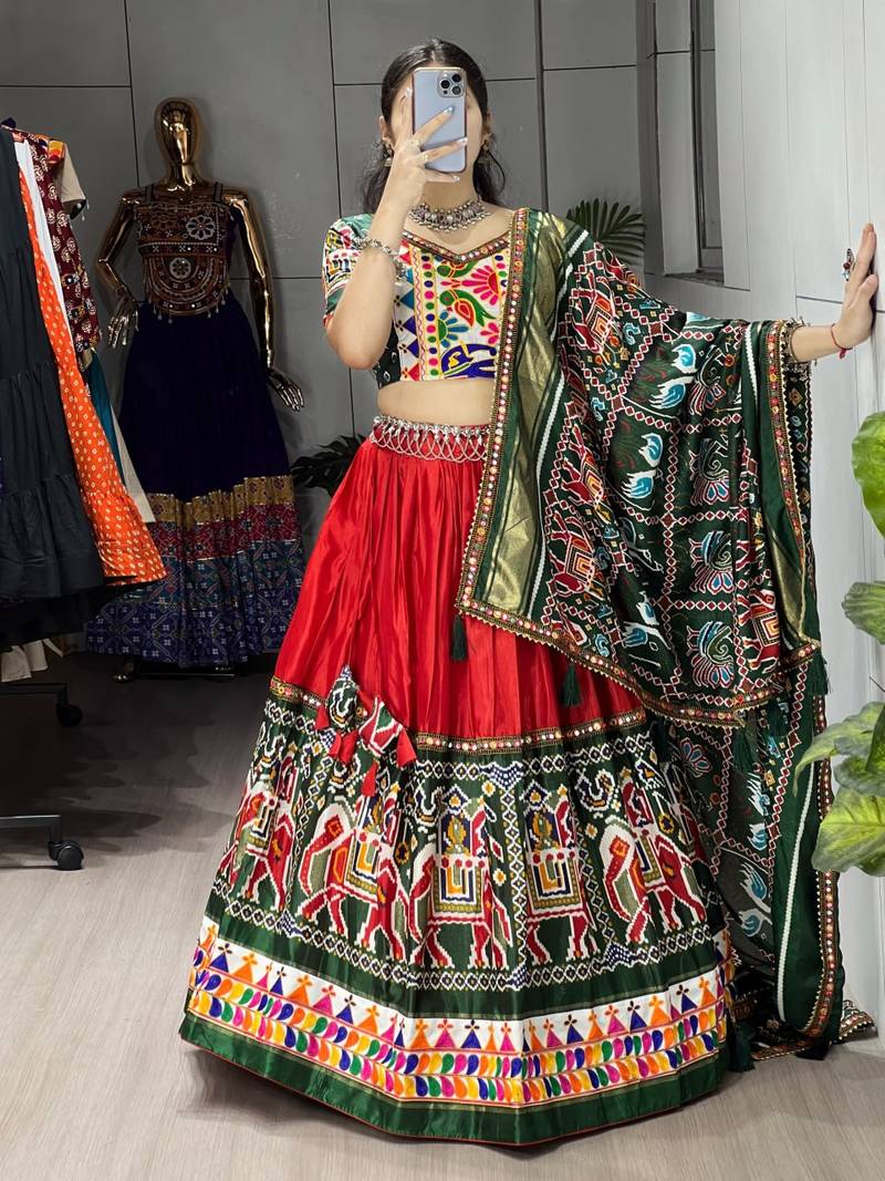 MULTICOLOR  DHOLA SILK EMBROIDERY  SEMI STICHED NAVRATRI CHANIYA CHOLI