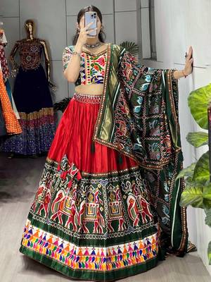 MULTICOLOR  DHOLA SILK EMBROIDERY  SEMI STICHED NAVRATRI CHANIYA CHOLI 3