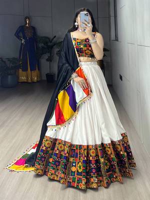 WHITE RAYON COTTON EMBROIDERY NAVRATRI CHANIYA CHOLI- full stitched free size 3