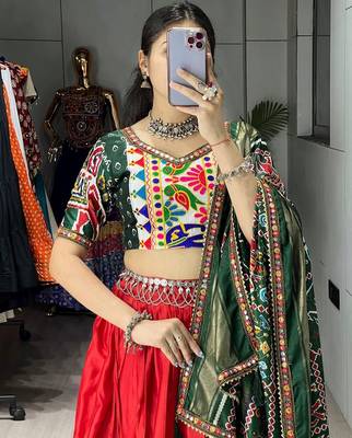 MULTICOLOR  DHOLA SILK EMBROIDERY  SEMI STICHED NAVRATRI CHANIYA CHOLI 4