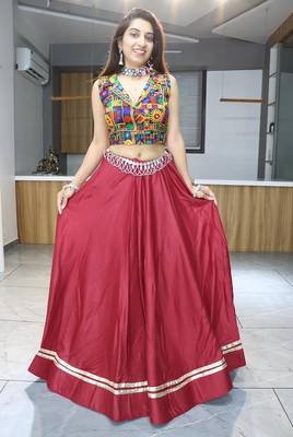 MAROON  RAYON COTTON EMBROIDERY  SEMI STICHED NAVRATRI CHANIYA CHOLI 1
