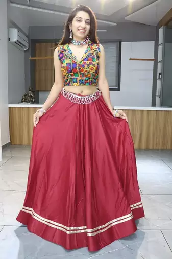 MAROON  RAYON COTTON EMBROIDERY  SEMI STICHED NAVRATRI CHANIYA CHOLI