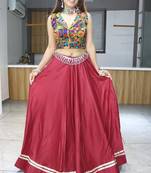 MAROON  RAYON COTTON EMBROIDERY  SEMI STICHED NAVRATRI CHANIYA CHOLI