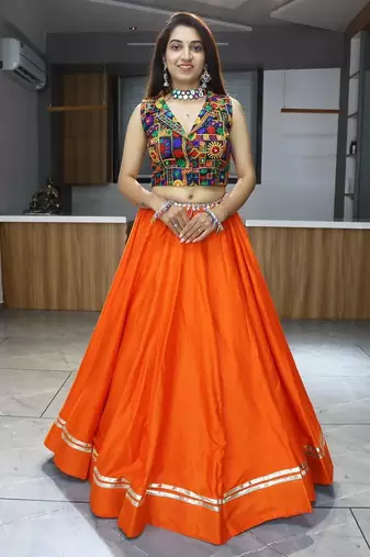 ORANGE RAYON COTTON EMBROIDERY NAVRATRI CHANIYA CHOLI- full stitched free size