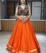 ORANGE RAYON COTTON EMBROIDERY NAVRATRI CHANIYA CHOLI- full stitched free size