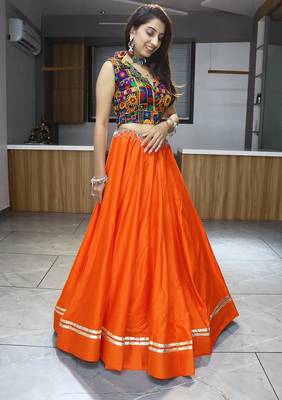 ORANGE RAYON COTTON EMBROIDERY NAVRATRI CHANIYA CHOLI- full stitched free size 2
