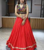 RANI PINK RAYON COTTON EMBROIDERY NAVRATRI CHANIYA CHOLI- full stitched free size
