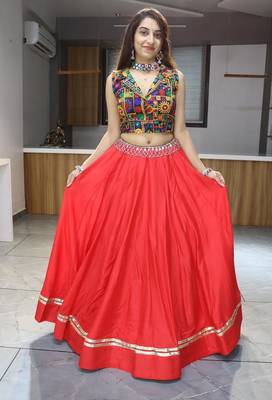 RANI PINK RAYON COTTON EMBROIDERY NAVRATRI CHANIYA CHOLI- full stitched free size 2