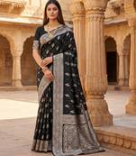 Black soft silk blend saree with zari weaving meenakari design
