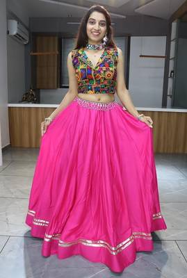 RED RAYON COTTON EMBROIDERY NAVRATRI CHANIYA CHOLI- full stitched free size 1