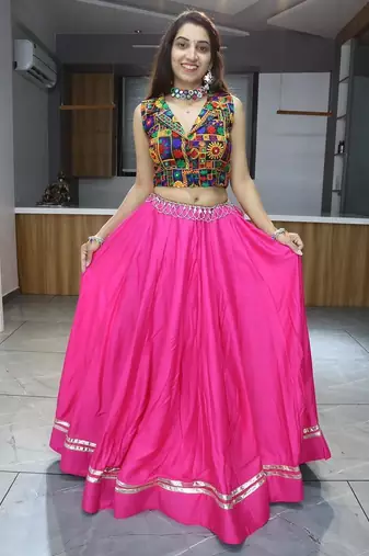 RED RAYON COTTON EMBROIDERY NAVRATRI CHANIYA CHOLI- full stitched free size