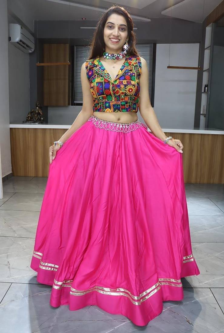 RED RAYON COTTON EMBROIDERY NAVRATRI CHANIYA CHOLI- full stitched free size