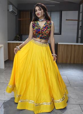 YELLOW RAYON COTTON EMBROIDERY NAVRATRI CHANIYA CHOLI- full stitched free size 1