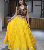 YELLOW RAYON COTTON EMBROIDERY NAVRATRI CHANIYA CHOLI- full stitched free size