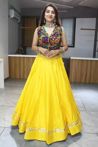 YELLOW RAYON COTTON EMBROIDERY NAVRATRI CHANIYA CHOLI- full stitched free size