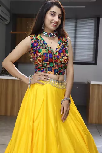 YELLOW RAYON COTTON EMBROIDERY NAVRATRI CHANIYA CHOLI- full stitched free size