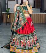 RED DHOLA SILK EMBROIDERY NAVRATRI CHANIYA CHOLI- full stitched free size