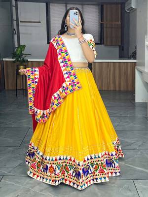 YELLOW  RAYON COTTON EMBROIDERY  SEMI STICHED NAVRATRI CHANIYA CHOLI 1